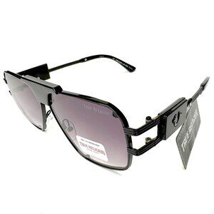 True Religion Men’s Black Metal Aviator Sunglasses Purple Lenses TRM1826-L4B-GS2